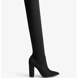 NEW $108 EXPRESS Over The Knee Black Faux Suede Thigh High Boots Heels Size 10